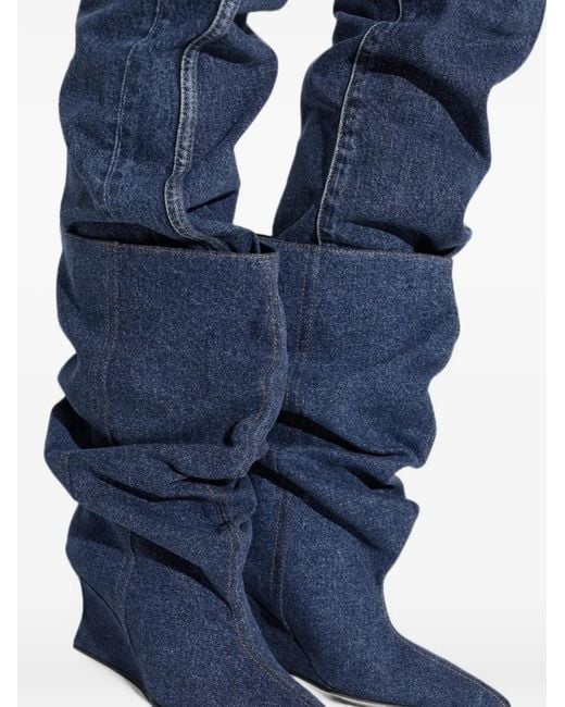 Balmain Blue Slouchy Wedge Ankle Boots