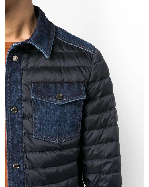 Moorer Blue Crespi Padded Shirt Jacket for men