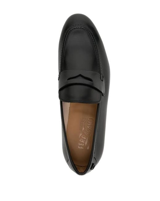 Ferragamo Black Leather Penny Loafers for men