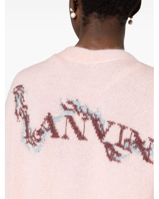 Lanvin Pink Intarsia-logo V-neck Cardigan