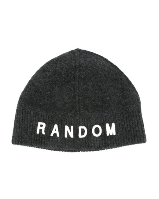 Random Identities Black Embroidered-Logo Brushed Beanie for men