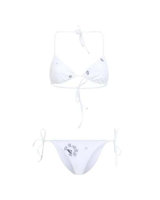 Ermanno Scervino White Floral-Embroidered Bikini