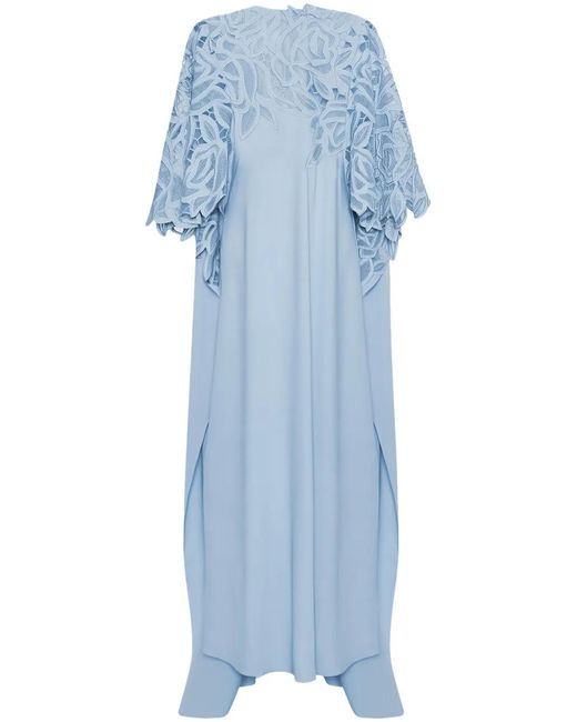Oscar de la Renta Blue Rose-Motif Cut-Out Kaftan Dress