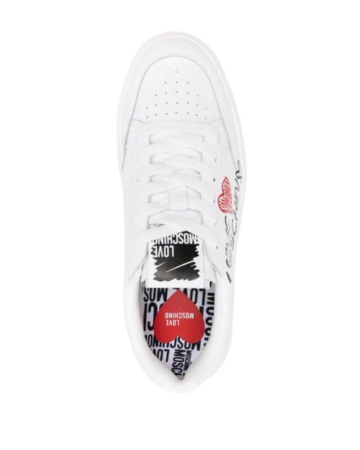 Love Moschino White Logo-Print Leather Sneakers