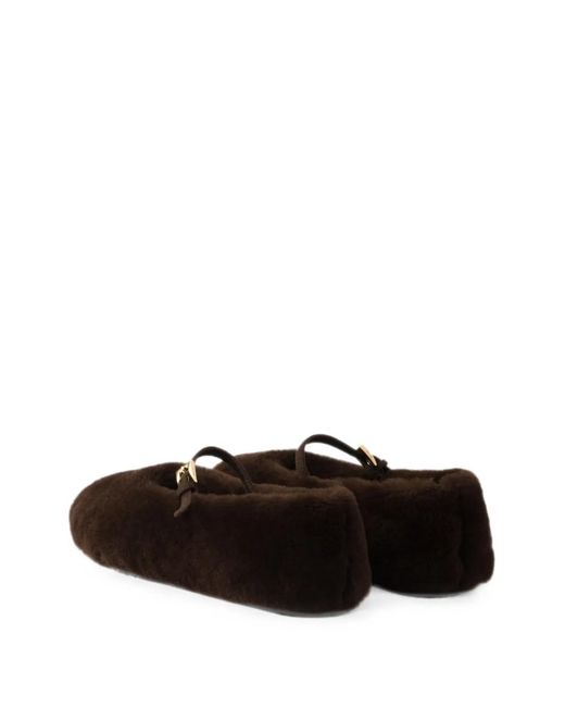 Prada White Shearling Ballerinas