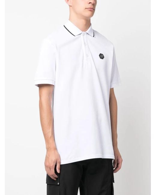 Philipp Plein White Ss Paisley Strass Polo Shirt for men
