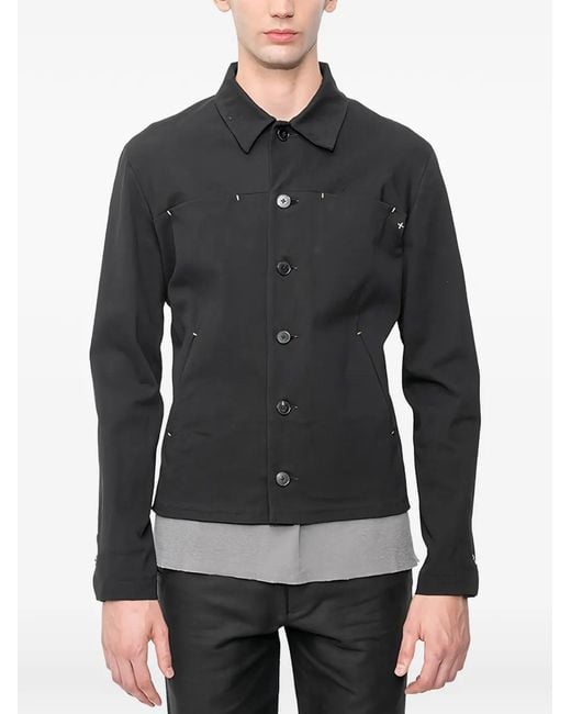 Ma+ Black Trucker Cross-Stitch Button-Up Jacket for men