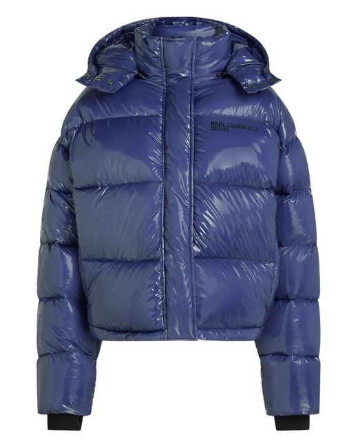 Karl Lagerfeld Blue Logo-Print Puffer Jacket