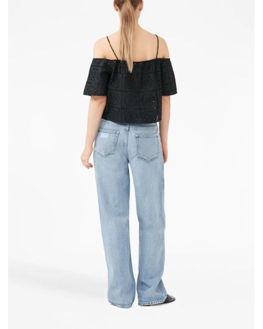 Ganni Black Broderie Anglaise Cropped Top