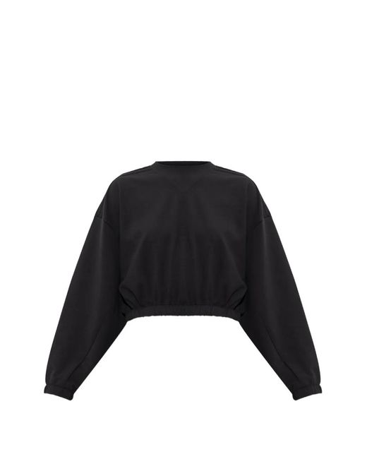 Adidas Black Logo-Embroidered Cropped Sweatshirt