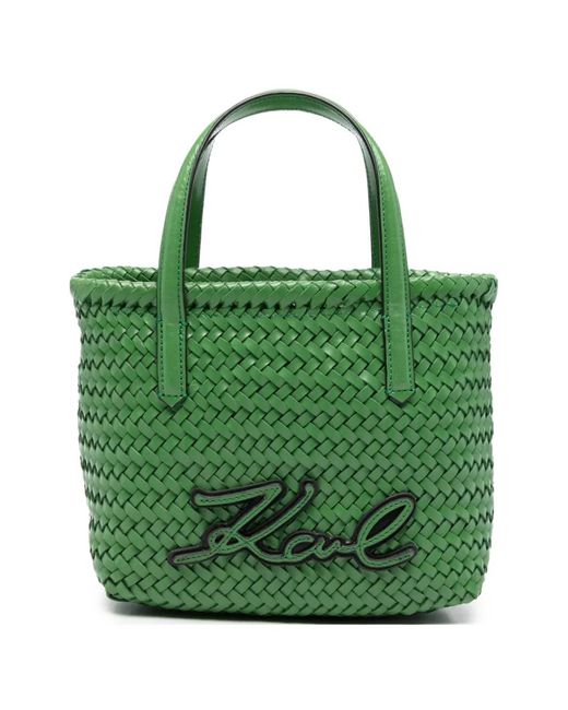 Karl Lagerfeld Green Braided Tote Bag