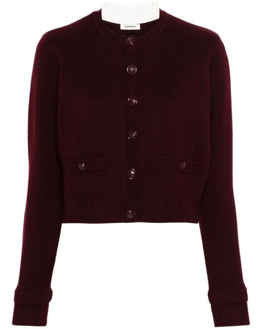 Sandro Red Wool-Blend Ruffled-Collar Cardigan
