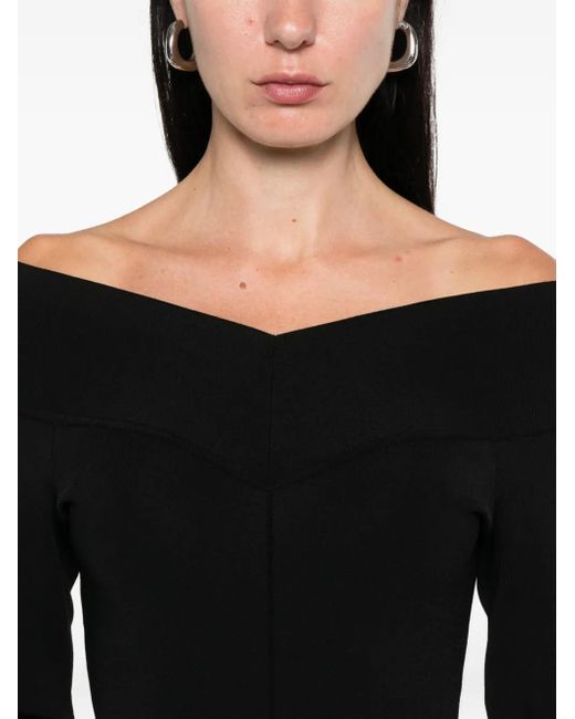 Stella McCartney Black Boat-Neck Long-Sleeve Midi Dress
