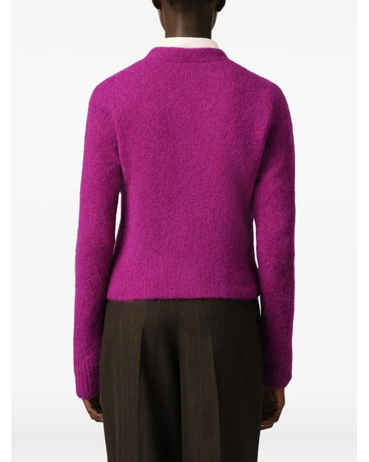AMI Purple Cardigan En Laine Et Alpaga Avec Broderie Ami
