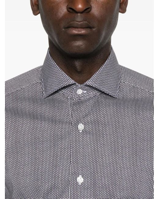 Barba Napoli Gray Check Long-Sleeved Shirt for men