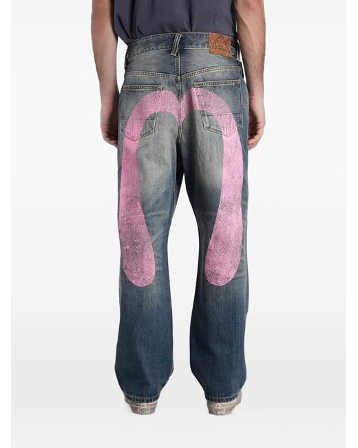 Evisu Blue Daicock-Print Distressed Jeans for men