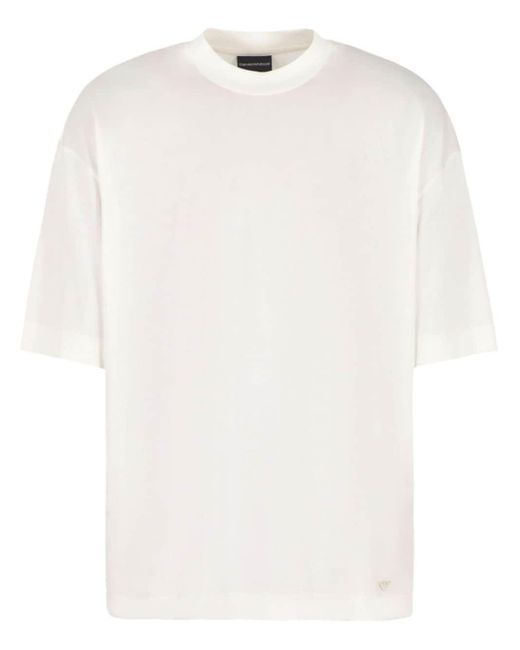Emporio Armani White Logo-embroidered Lyocell-blend T-shirt for men