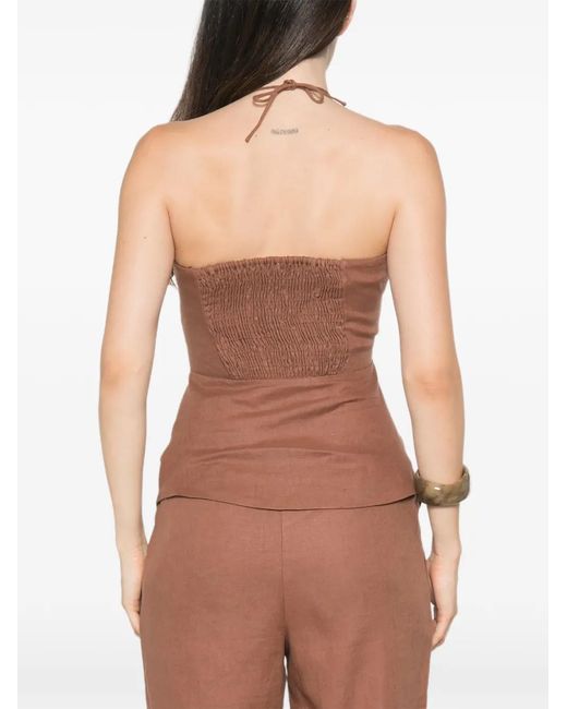 Faithfull The Brand Brown Amaia Bead-Embellished Ruched Cami Top