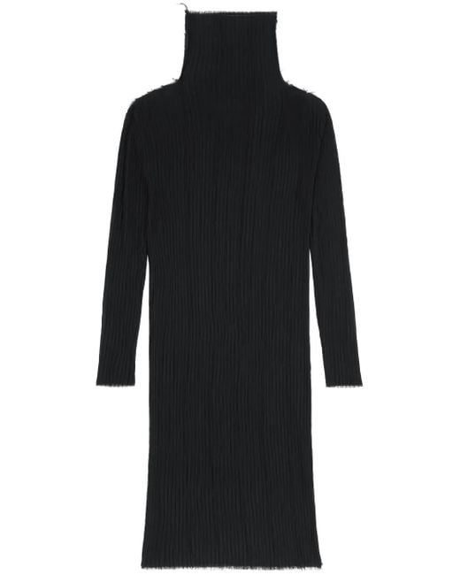 MM6 by Maison Margiela Black Long Sleeves Plissé Midi Dress