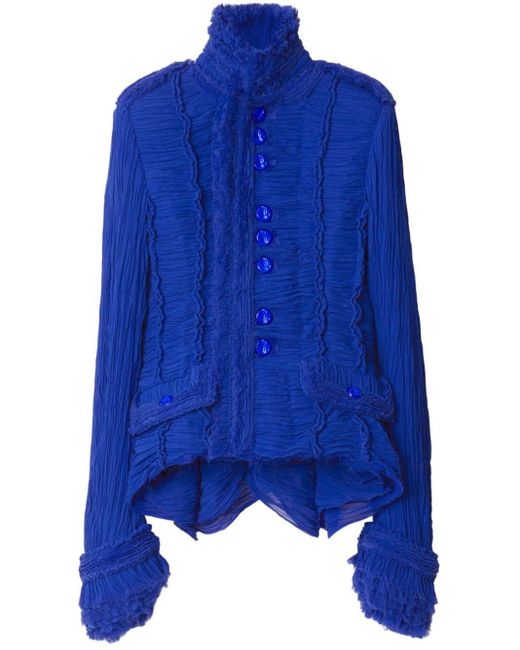 Burberry Blue Pleated Tailored Jacket