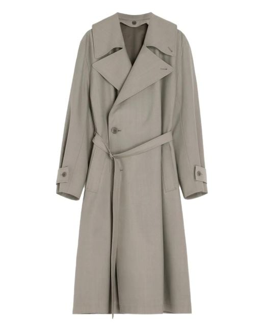 Lemaire Gray Double-Breasted Belted Trench Coat