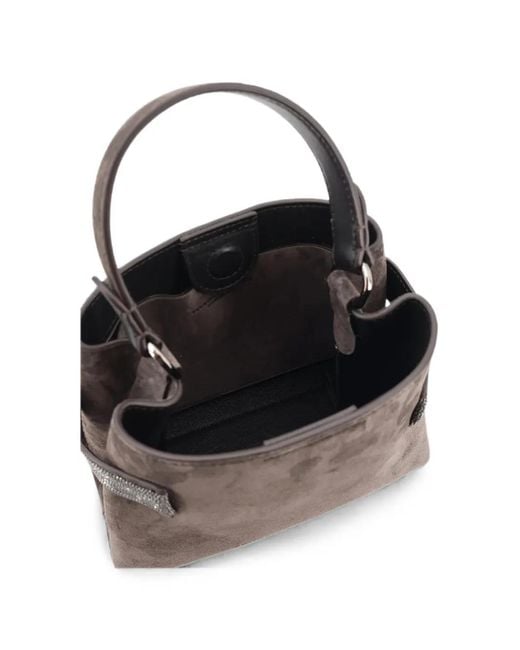 Brunello Cucinelli Brown Mini Essence Monili-Embellished Suede Tote Bag