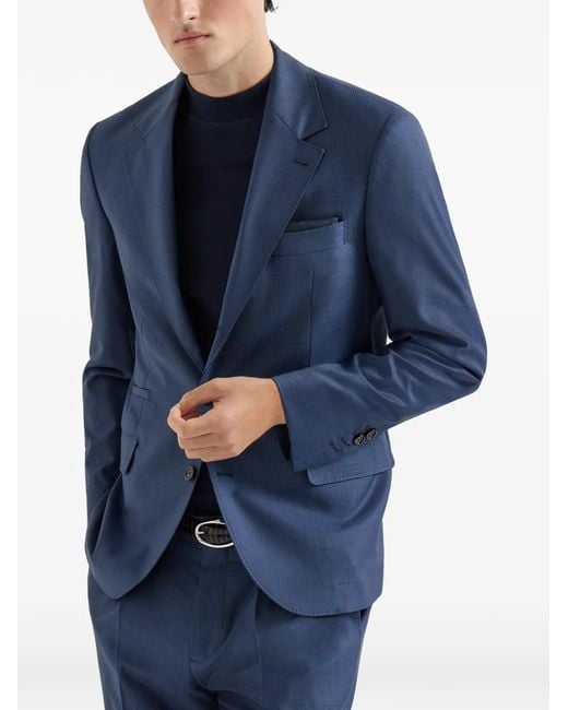 Brunello Cucinelli Blue Super 150S Virgin-Wool Prince Of Wales Blazer for men