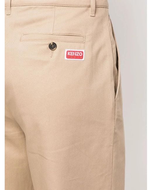 KENZO Natural Logo-Patch Straight-Leg Trousers for men