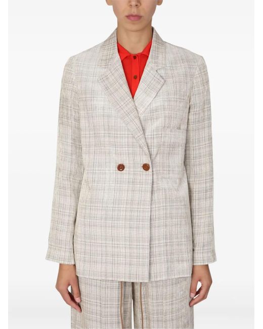 Alysi White Checked Double-Breasted Jacket