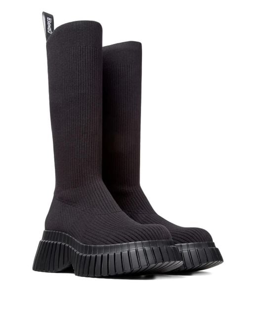 Camper Black Pix Bcn Ribbed-Knit Boots