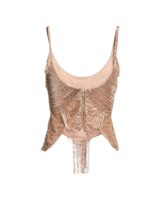 Elie Saab Brown Bead-Embroidered Fringed Top