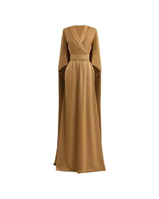 Gemy Maalouf Natural Calligraphy-Embroidered Kaftan Dress