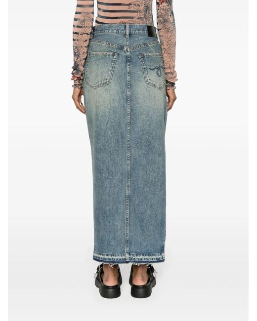 R13 Blue Side-Slit Denim Midi Skirt