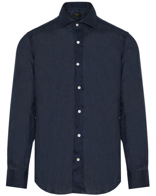 Barba Napoli Blue Button-up Cotton Shirt for men