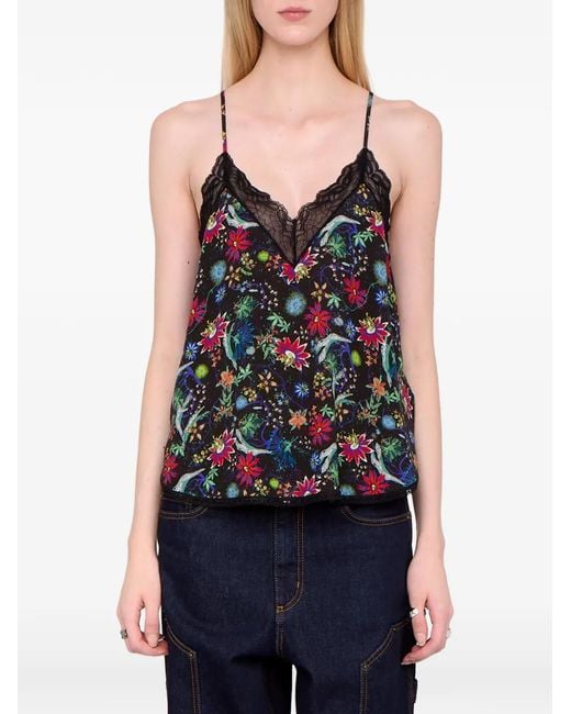 Zadig & Voltaire Christy Top Met Bloemenkant in het Black