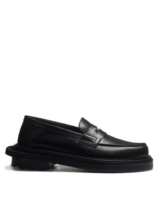J.M. Weston Black Stitching Leather Loafers for men
