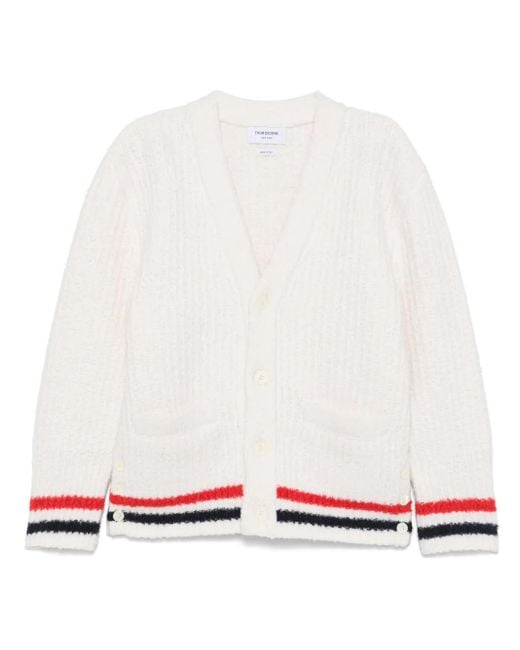 Thom Browne White Ribbed Knit Rwb Stripe Cardigan for men