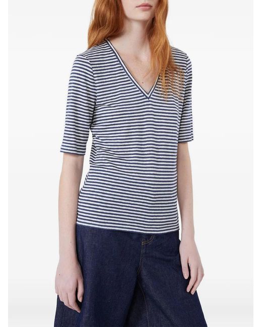 Weekend by Maxmara Blue Striped V-Neck Linent-Shirt