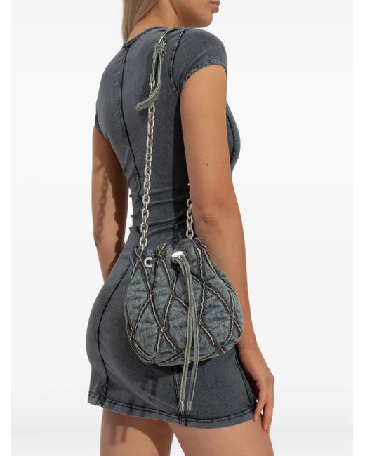 DIESEL White Mini Charm-D Quilted Chain-Strap Bag
