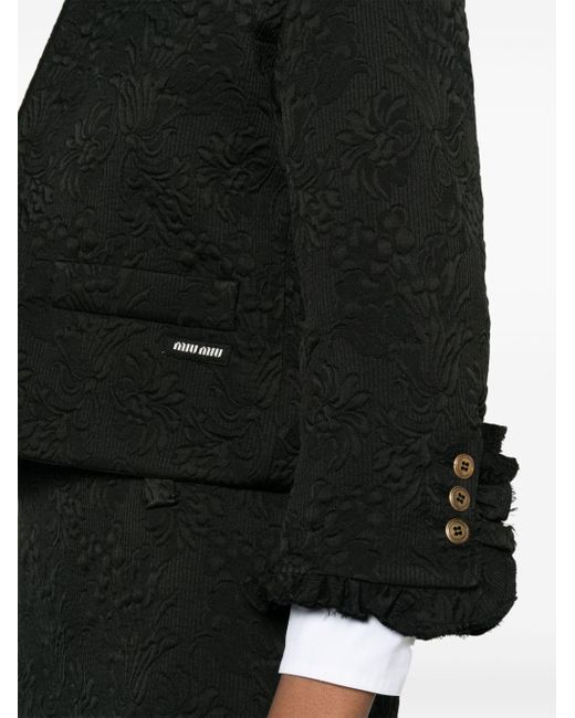 Miu Miu Black Cropped-Jacke aus blumigem Matelassé