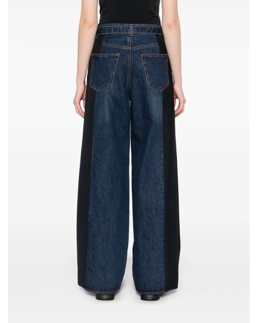 Sacai Blue Contrast-Panel Wide-Leg Jeans