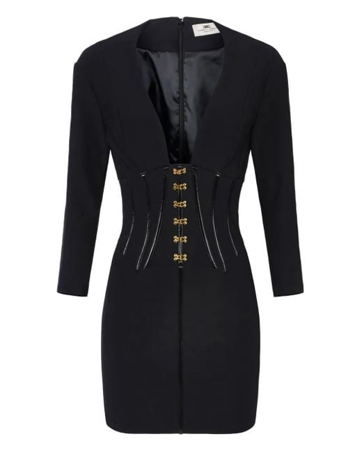 Elisabetta Franchi Black Form-Fitting Mini Dress With Deep V Neckline