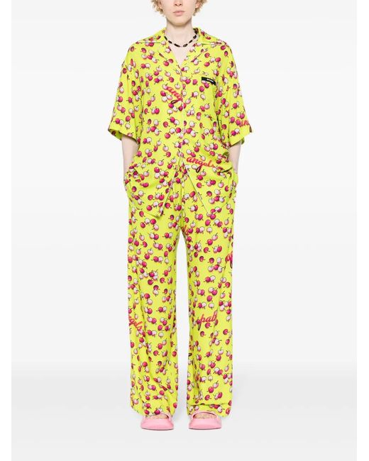 Palm Angels Yellow Cherries-Patterned Flared Trousers