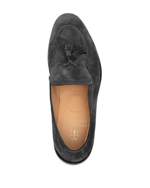 Brunello Cucinelli Black Tassel-detail Suede Loafers for men