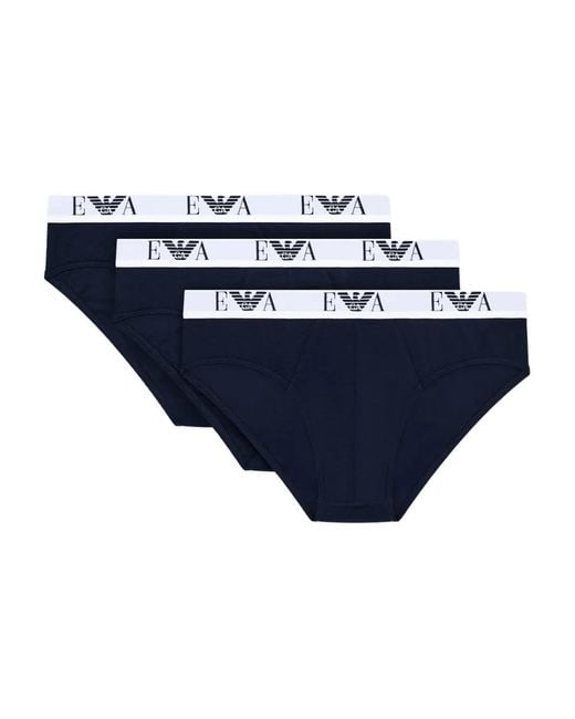Emporio Armani Blue Elasticated-Waistband Logo-Detailed Briefs (Pack Of Three) for men