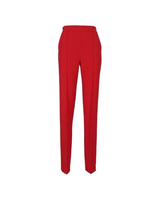 Elisabetta Franchi Red Pintuck-Detail Trousers