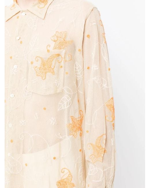 Bode Natural Mesh Lilium Long-Sleeve Shirt for men