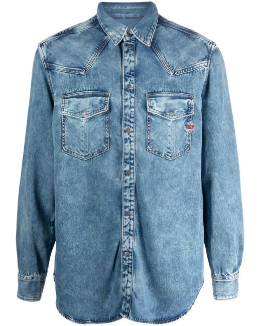 DIESEL Blue D-ocean Relaxed-fit Long-length Denim Shirt for men