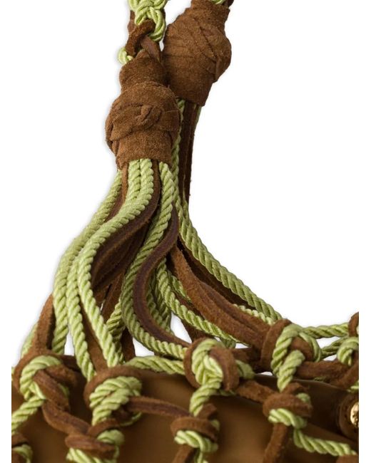 Prada Brown Large Macramé Logo-Plaque Tote Bag