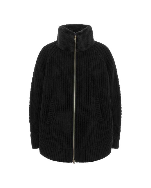 Herno Black Braided-Knit Ribbed Jacket